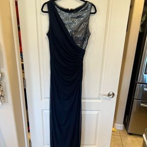 Adrianna Papell navy blue with silver sequins dress. Size 14